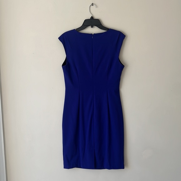 Calvin Klein Womens shift sheath dress zip up back knee length ruched blue nwot - Picture 9 of 10
